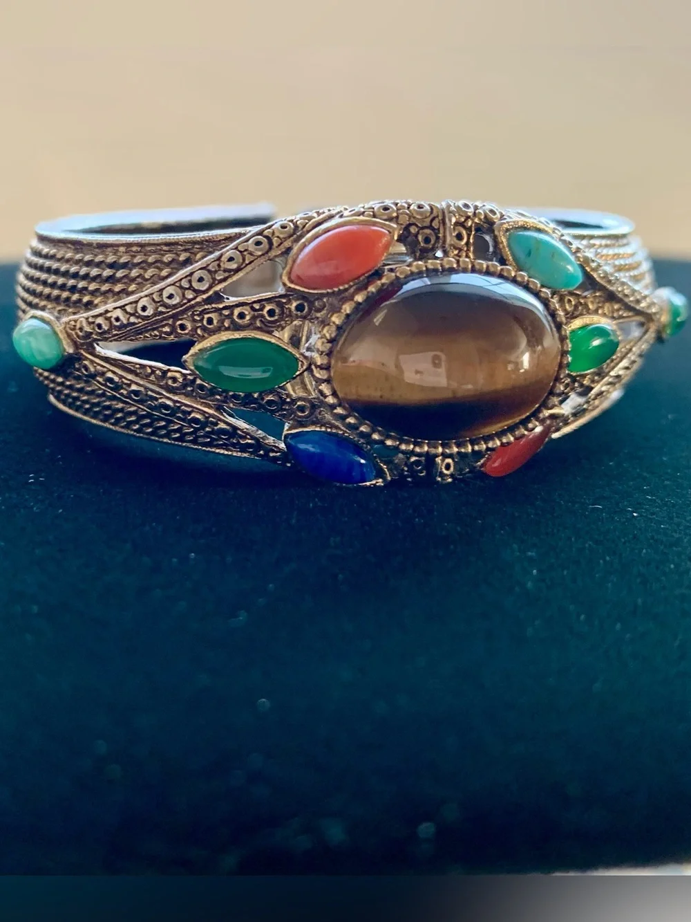 Beautiful Vintage Women's Desire Bangle Hidden Watch with Cabachon Stones